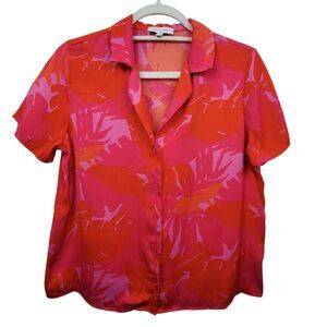 Maison d' Amelie Hawaiian Floral Pink Red Button Top Size XS